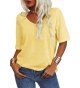Women V-Neck Half Sleeves Oversized T Shirt Solid Casual Loose Basic Tops