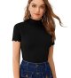 Women's Mock Neck Ribbed Knit Scallop Short Sleeve T Shirt Tops