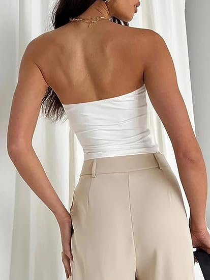 Womens Tube Tops Strapless Crop Tops Basic Backless Sleeveless Bandeau Tops