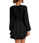 Women's Dress Deep V Neck Long Sleeve Waist Tie Ruffle Dress