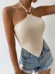 Women's Halter Neck Strappy Tank Top Cropped Top Open Back Asymmetric Turban Top