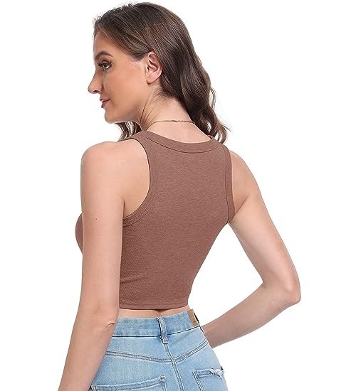 Womens Tank Tops Ribbed Cropped Top Sleeveless Racerback Vest Basic Shirts