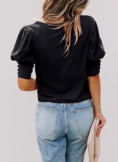Women's Casual Tops Puff Sleeve Loose Blouses T Shirts