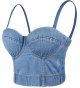 Women's Denim Bustier Crop Top Jean Corset Top Bra with Detachable Straps